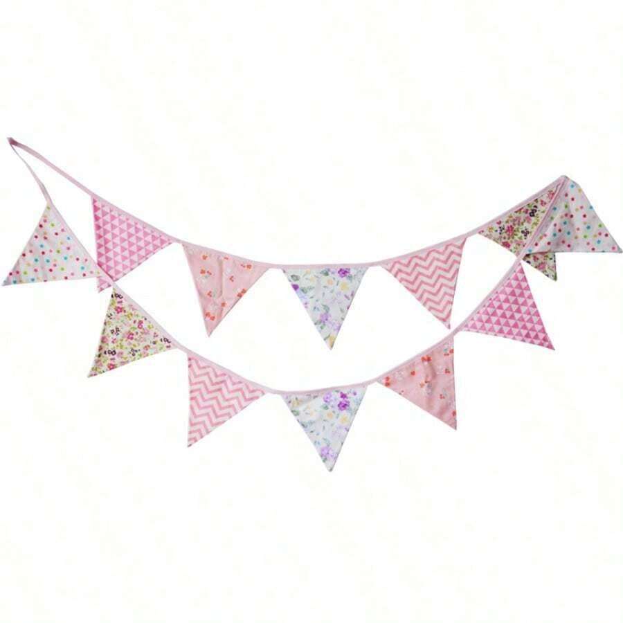 12pcs/Set Fabric Triangle Pennant Banner, Suitable For Birthday Party, Wedding, Bridal Shower, Outdoor And Home Decor - 085 - 查看 1