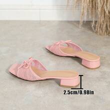 女士时尚网眼拖鞋，蝴蝶结低跟凉鞋，舒适百搭防滑罗马平底凉鞋 - 西瓜粉 - 查看 9