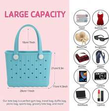 Rubber Tote Bag Small Beach Bag Waterproof Travel Bags Washable Tote Portable Handbag Sports Beach Outdoor - Màu Khaki - Xem 5