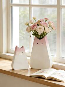 1pc Adorable Cat-Shaped Gradient Pink And White Vase, A Nordic-Style Home Decor Item, Suitable For Living Rooms, Entryways, And Desktop Flower Arrangements. - Pink Standing Cat - View 6