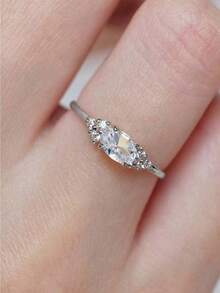 1枚优雅简约合成宝石戒指，可叠戴结婚订婚戒指，生日、情人节送给女性的完美礼物 - A - 查看 4