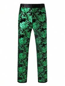 Men's Fashionable Luxurious Gold Foil Printed Trousers, Suitable For Performance Stage And Party - Green - View 2