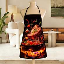Spicy Steak Food-Themed Apron, Red And Black Color Scheme, Culinary Style, 1 Piece. Waterproof And Oil-Resistant, Size: 55x68cm, Suitable For Cultural Events, Cooking And Themed Parties. - 55x68cm - Xem 1