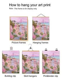 Tranh phẳng 2D, 1 bức tranh treo tường Cầu Cổng Vàng không khung, hình ảnh những ngôi nhà sơn màu trắng ở San Francisco với họa tiết hoa, áp phích phong cảnh thành phố màu hồng. - Nhiều màu - Xem 5