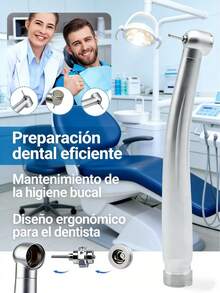 Kit de Pieza de Mano Dental High Speed Madeshow, Turbina con Luz LED Integral, Acero Inoxidable Desmontable, Equipo Odontológico para Clínica y Uso Profesional - Plateado - Ver 2