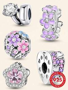 1颗925纯银紫色花朵珠子，适合女士手链、手镯DIY饰品制作及日常配饰装饰。 - 銀色 - 查看 13