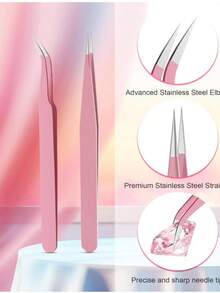 Rhinestone Picking Tool Set, Rhinestone Applicator Tools, Includes 2 Double-Ended Rhinestone Pens And 2 Tweezers For Rhinestone Embellishment (Pink A) - Multicolor - View 5