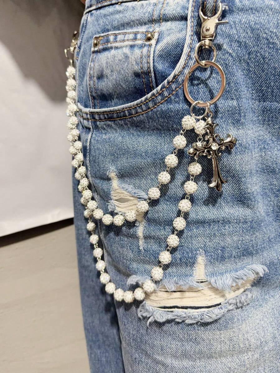 1 chiếc dây chuyền phong cách đường phố hiphop thời trang với mặt dây chuyền hình thánh giá đính pha lê, trang sức đeo cơ thể thủ công dành cho cả nam và nữ, phụ kiện đa năng. - Nhiều màu - Xem 1
