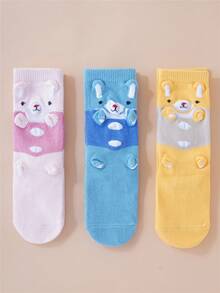 Bộ tất hình gấu hoạt hình 3D dễ thương dành cho bé trai và bé gái, tất cổ cao bằng cotton mềm mại in hình động vật, quà tặng hấp dẫn. - Nhiều màu - Xem 2