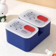 Hộp cơm giữ nhiệt Miffy bằng thép không gỉ 304, hình vuông có nắp, hộp cơm bento dành cho học sinh/nhân viên văn phòng, thiết kế hai ngăn dễ thương kiểu Nhật, nắp trong suốt có khóa cài màu đỏ. - Nhiều màu - Xem 7