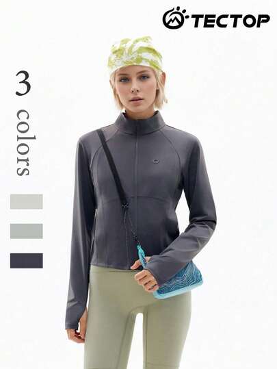 TECTOP Chaqueta de manga larga para mujer con protección UPF100+, cuello de pie con cremallera, transpirable y fresca, cómoda, adecuada para senderismo al aire libre, primavera/verano