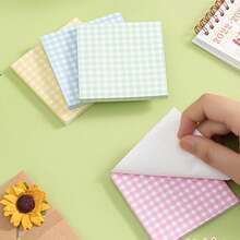 120pcs(2 Pads) Yellow Plaid Memo Pad, High-Quality Student Sticky Notes, Reusable Adhesive Notes - Multicolor - View 2