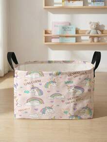 1 pièce Grand panier à linge pliable avec poignée en bois, imprimé avec motif poney, panier à linge pliable durable pour salle de bain, nurserie, panier de rangement polyvalent - Multicolore - Voir 7