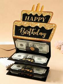 1 Set Schwarz & Gold Geburtstags Geldschein Karte & Umschlag, Geburtstags Geldgeschenk Umschlag, Geburtstags Party Bargeld Geschenk Überraschung, Jahrestags Dekorative Geldschein Karte, Geburtstags Geschenkkarte für Männer, Frauen, Jungen, Mädchen - Banknotenkarte - Übersicht 12