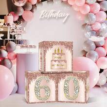 3 piezas de cajas de decoración para cumpleaños número 30 para mujeres, cajas de globos de cumpleaños número 30 en rosa pálido y oro rosa, suministros para fiestas con tema de treinta años - Cajas de decoraciones de cumpleaños 60 - Ver 5