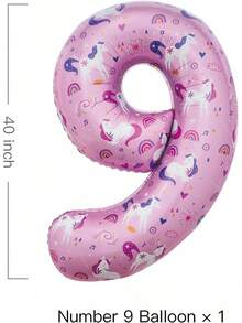 Globo de unicornio número 4 de 40 pulgadas para decoración de cumpleaños de unicornio mágico para niñas, suministros de fiesta de unicornio, globos de unicornio 4 - Unicornio Rosa 9 - Ver 3