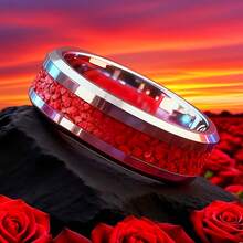 1 Pc Fashion Red Rock Pattern Stainless Steel Rings For Men/Women Anniversary Jewelry Accessories Fashion Men/Women Rings Birthday/Anniversary/Holiday Gifts For Him Everyday Jewelry - Red - View 12