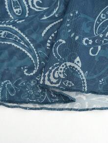 Top de tirantes con volantes, estampado abstracto de patchwork de terciopelo, estilo de vacaciones Y2K - Azul - Ver 4