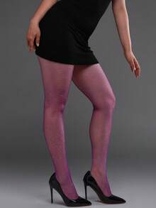 1条性感弹力紧身裤，搭配全腿闪亮水钻镂空渔网袜，薄款春夏女士连裤袜，塑身打底裤，Y2K时尚百搭，适合万圣节、圣诞节、旅行、度假、夜店、约会等场合。 - 紫色 - 查看 3