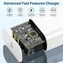 尼龙编织 Type-C 转 Lightning 数据线 100 厘米（3.3 英尺）灰色 + 30W 美规墙式充电器高效充电适配器套装，兼容 14/13/12/11 Pro Max Plus 系列 - 美規A型插(110-127V) - 查看 3