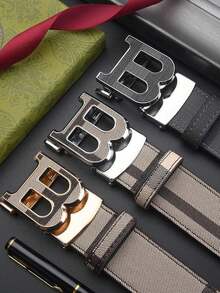 Personalized Design, Zinc Alloy Letter Automatic Buckle Belt, Men's Business Elite Belt, Simple And Versatile Trousers Belt (Note: The Texture Of The Belt And Buckle Is Random, The Belt Does Not Include A Storage Box) - Multicolor - View 3