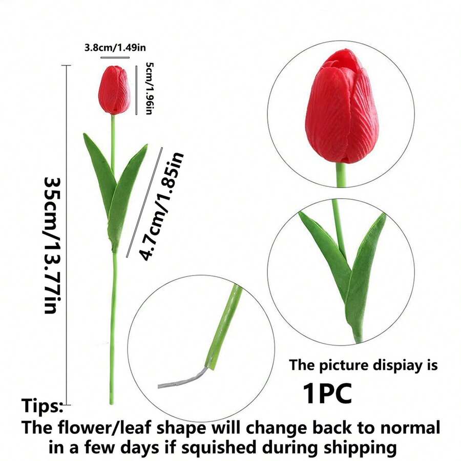 5/20支装高档仿真花，逼真触感郁金香花束，适用于婚礼、房间、家居、酒店、派对、活动、情人节、新年礼物、生日礼物、毕业礼物等场合。 - 紅色 - 查看 1
