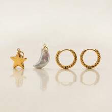 日常淡水珍珠星月吊坠AB耳环 18K镀金不锈钢百搭女士首饰 - 金色 - 查看 3
