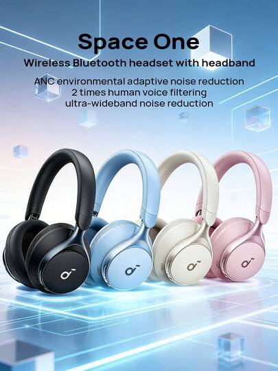 Soundcore The Space One Wireless Bluetooth Headphones Feature Active Noise Cancellation, Dual Gold-Standard Sound Quality, Multiple Adjustable Sound Levels, Comfortable Fit, And Stylish Colors. They Are Compatible With Apple, Samsung, And Other Smartphones And Computers.
