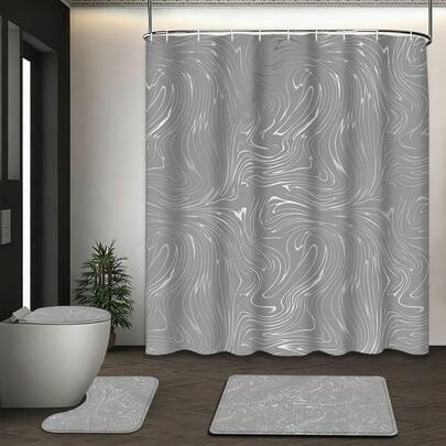 Bộ rèm tắm phòng tắm in họa tiết đá cẩm thạch xám 1/3/4 món, phong cách nghệ thuật trừu tượng, chống thấm nước, kích thước 72in*72in kèm 12 móc, bao gồm cả bọc bồn cầu, thảm tắm và thảm trải sàn, chất liệu polyester - có thể giặt, phù hợp cho phòng tắm gia đình / khách sạn / nhà mới theo phong cách tối giản / trang trí phòng tắm cao cấp, vật dụng thiết yếu quanh năm, quà tặng tân gia, quà tặng Ngày của Mẹ.