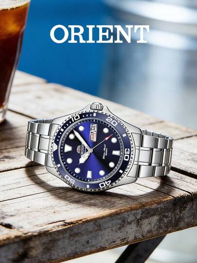 Orient Đồng hồ lặn tự động nam FAA02005D9, máy Nhật Bản, chống nước 200M, mặt số màu xanh lam, vòng bezel xoay một chiều, dây đeo bằng thép không gỉ, kim dạ quang, hiển thị ngày tháng, đồng hồ đeo tay thể thao, quà tặng cho bạn bè, sinh nhật, lễ hội.