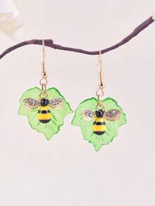 1 Pair Cute Countryside Style Leaf, Insect, Ladybug & Bee Dangle Earrings, Party Jewelry Accessories For Women - Multicolor - View 6