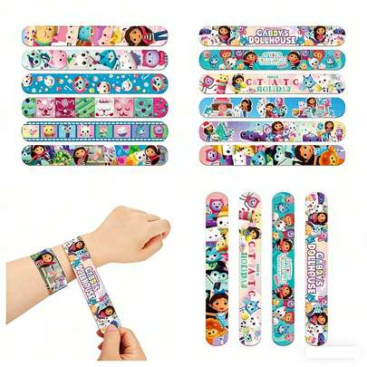12pcs/Set Gabby's Dollhouse Slap Bracelet Music Themed Cartoon PVC Wristbands, Christmas Stocking Stuffers, Christmas Gifts, Christmas Decorations (Random Styles)
