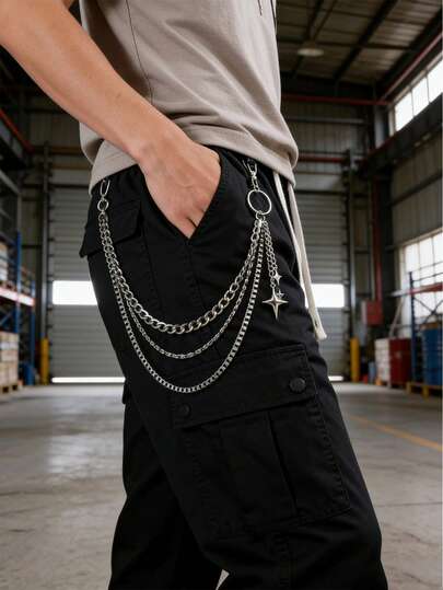 1pc Unisex Personalized Versatile Multi-Layer Four-Pointed Star Pendant Metal Pants Chain, Minimalist Accessory Suitable For Daily Wear