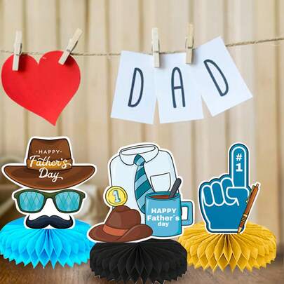 9 piezas de decoración de mesa de panal de papel, centro de mesa impreso a doble cara azul adecuado para el Día del Padre, fiesta de cumpleaños, decoración de fiesta del Día del Padre, centro de mesa para fiesta