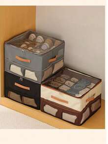 1pc Foldable PVC Transparent Shoe Box With Lid, Available In Gray, Beige And Black, Multifunctional Storage Box For Shoes, Clothes And Miscellaneous Items - View 11