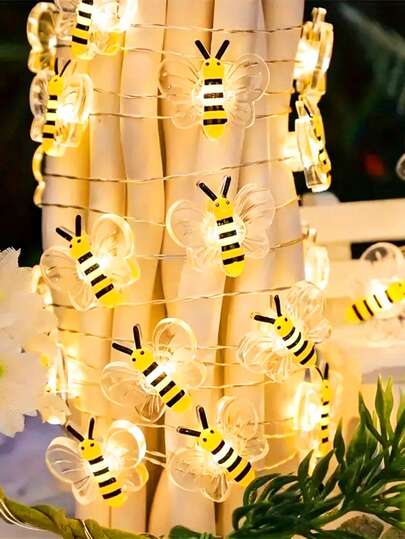 1条 3.2/6.5/9.8英尺室内装饰蜜蜂铜线灯串，电池供电，室内植物装饰灯串，春季装饰蜜蜂灯串，房间装饰，家居装饰，墙面装饰，花园装饰，办公室装饰灯串，仙女蜜蜂灯，春夏蜂巢装饰灯