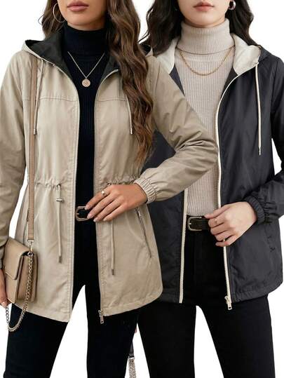 Jaqueta Corta Vento Feminino Parka Dupla Face 2 Em 1 Impermeável Casaco De Frio Intenso Premium