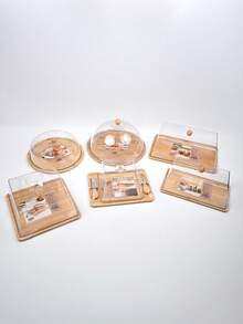 Transparent Bamboo Cake Dust Cover Tray, Dessert Display Plate, Pastry And Bread Preservation Cover, Suitable For Home Use, Western-Style Dessert Plate, Multiple Sizes Available. - Rectangle (35.5 X 22.5 X 12 Cm) - View 4