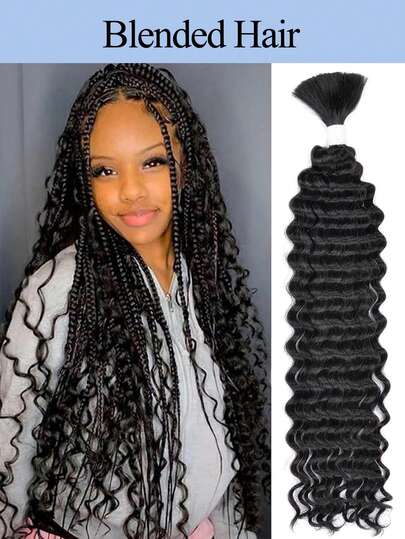 Paquetes de cabello trenzado de 20 pulgadas, trenzas bohemias, cabello mezclado en ondas profundas, extensiones de cabello, cabello ondulado suelto, cabello real que se puede alisar y reestilizar para mujeres sin trama, color natural, cabello rizado para uso diario de mujeres