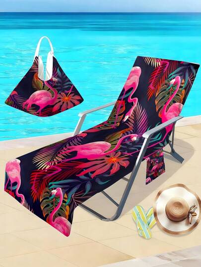 1件火烈鸟印花沙滩椅套，超柔软速干毛巾/沙滩巾，适用于游泳池、海滩、度假、旅行。送给朋友、家人、情侣、婚礼的最佳礼物。