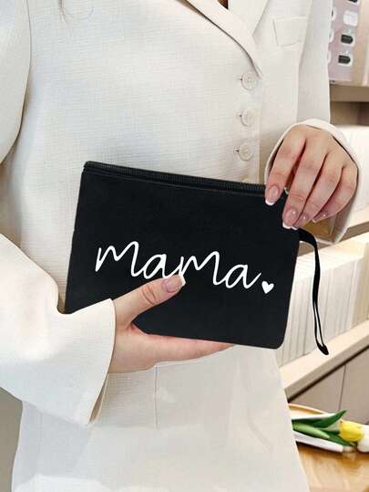 Sac fourre-tout imprimé Mama, ensemble de portefeuille léger pour femme avec fermeture éclair et sangle de poignet. Petit sac, sac à main, porte-monnaie, porte-cartes, petit portefeuille à fermeture éclair, porte-cartes, porte-rouge à lèvres, sac pour écouteurs, pochette pour rouge à lèvres pour femmes. Le petit sac peut contenir des cosmétiques et autres articles de première nécessité. Pour les déplacements, l'école, les courses, l'usage quotidien, les voyages, pratique pour une utilisation extérieure, cadeau pour la fête des mères, cadeau d'anniversaire.