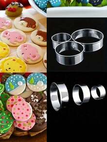 5pcs Stainless Steel Round Cookie Cutter Set, Includes Round Cookie Cutter, Donut Cookie Cutter, Fruit Slicer, Cake Mold, No Electricity Needed, Multi-Functional Baking Tools For Dumplings And Cookies - Multicolor - View 5