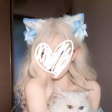 Blue Cat-Ear Headpiece For Sweet Lolita Cosplay At Comic Convention, Female Maid Hairpin With Plush Cat-Like Ear Accessory. - 2 - Xem 6