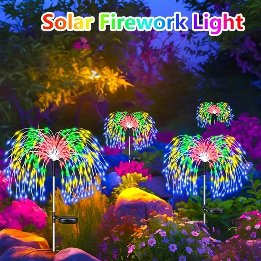 200 LED Solar Powered Firework Lights - 8 Modes, Auto Dusk Sensor, Memory Function, Energy Efficient, Suitable For Garden, Pathway, Party And Wedding Decor - Star - View 1