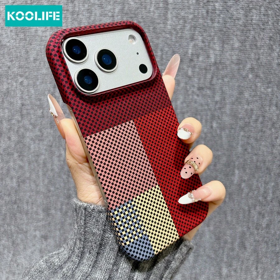 Koolife 1件装撞色格纹碳纤维哑光磁吸式局部保护壳，兼容 17 Pro Max，也适用于17 Pro和17，韩版时尚耐用手机壳，商务设计，男女皆宜，是圣诞节、情人节、复活节、生日的理想礼物。