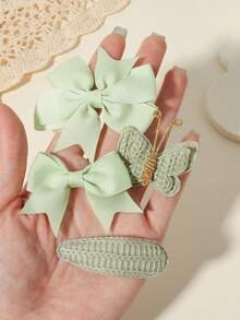 8pcs/Set Bowknot Satin Ribbon + Knitted Fabric Non-Clip Sweet Girl Hair Clips Set, Suitable For Daily Wear / Photo Shoot - Mixed color - View 6
