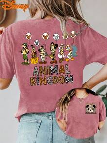 Disney License T Shirts,Disney Mickey Mouse & Friends Animal Kingdom Safari Graphic T-Shirt, Women's Oversized Character Safari Outfit Animal Print Balloon Letter Print Short Sleeve Tee, Casual Loose Fit Top For Disney World Animal Kingdom Trips, Theme Park Outings, Daily Wear, Disney Family Vacations & Safari Themed Outfits ,Camiseta, Summer Outfits For Women, Summer Clothes, Summer Tops, Tops For Women, Festival Outfits, Summer Tops For Women, Mother's Day, Mother's Day Clothing, Gifts For Family And Friends, Spring Outfits For Women, Officially Licensed Disney T-Shirts, Disney Men's And Women's Spring/Summer Fashion Casual Short-Sleeve T-Shirts - 玫紅色 - 查看 1