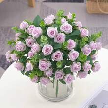 1 pieza Ramo artificial de 11 tallos de rosas de eucalipto, decoración del hogar, ramo de boda, regalo para el Día de la Madre/Cumpleaños - Multicolor - Ver 8