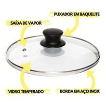 Kit 2 Tampas 24 e 34cm de Vidro Resistente Panelas e Frigideiras com Puxador de Plástico ou Madeira - Preto - Visão 4