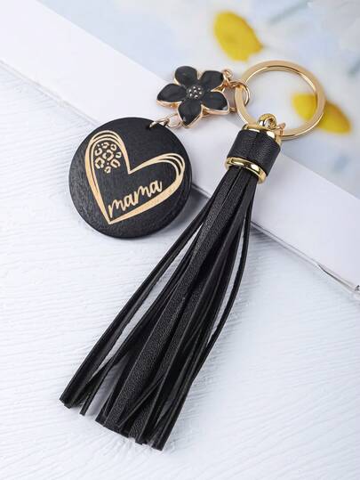 1pc Mother's Day "MAMA" Keychain - Floral Heart Leather Tassel Key Ring, Hands-Free Design, Car Key Chain, Bag Charm, Perfect Gift For Mom
